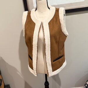 Talbot’s Brown and Cream Faux Shearling Vest